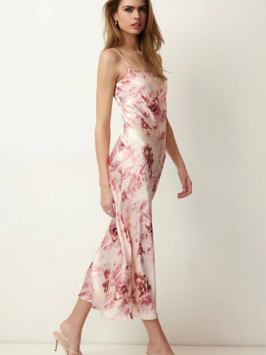 Dynamite Dresses & Skirts - Dynamite Adelle Open Back Pink Floral Print Satin Slip Dress Fits like M/L